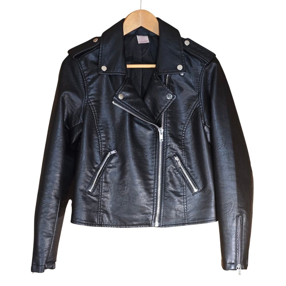 No Boundaries Womens Black Faux Leather Moto Jacket Size M (7-9)